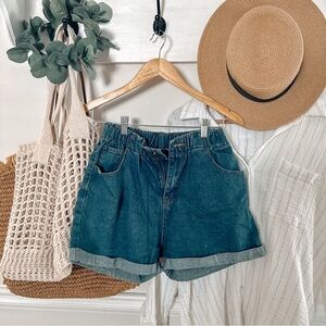 High Waist Denim Shorts paper bag style